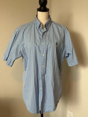 Polo by Ralph Lauren Light Blue & White Striped Short-Sleeve Button-Down Shirt